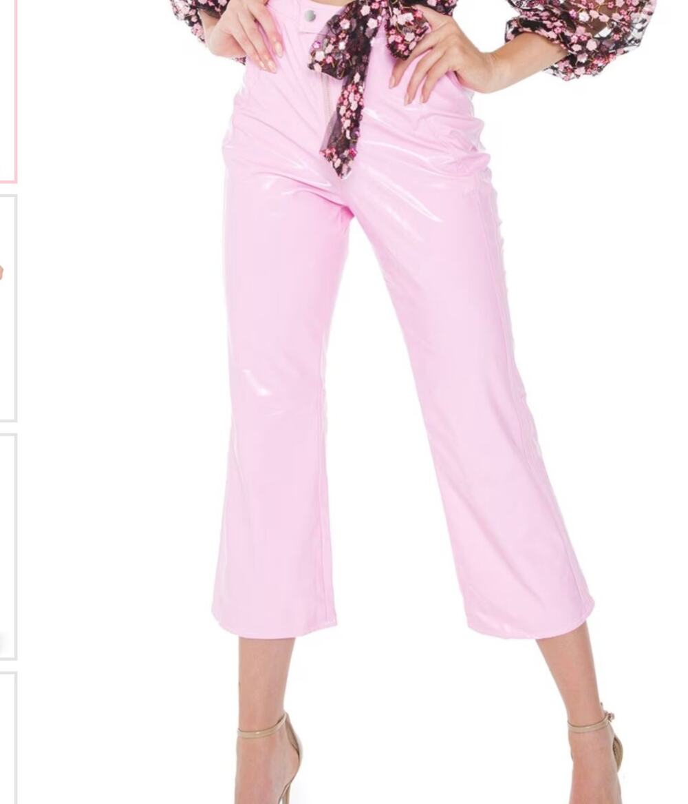 For Love & Lemons BILLIE VINYL PANTS Pastel Pink Cropped Girly Coquette Sz Lrg